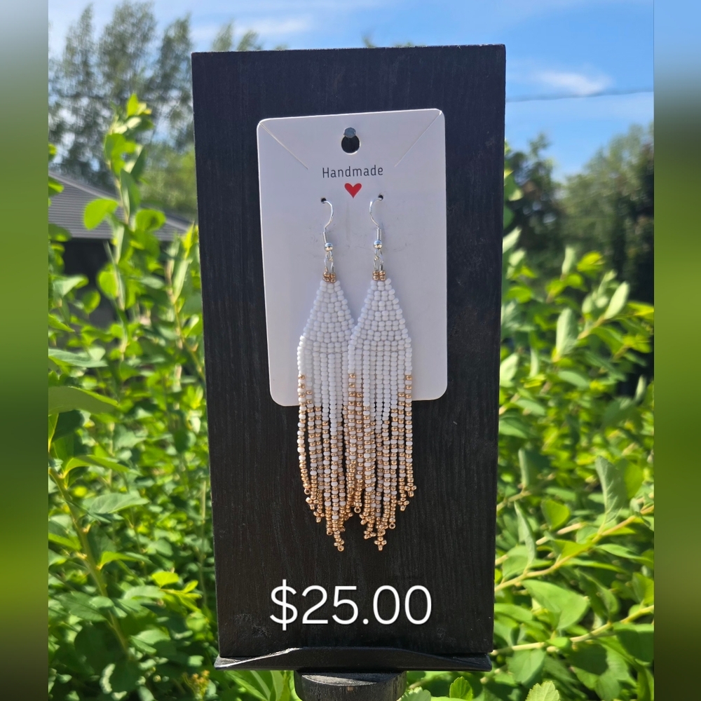 Elegant Gold and White Beaded Earrings